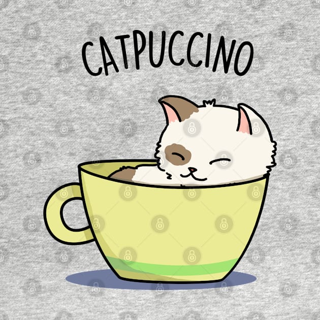 Cat-puccino Cute Funny Coffee Cat Pun by punnybone